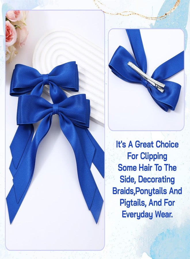 Matwsec 2PCS Blue Hair Bow Royal Blue Bows for Hair Ribbon Clip with Tails Barrettes Accessories for Women Girls Wedding Dress Decor - Image 5